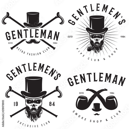 Retro badges or labels set for gentleman club. Logos design template. Gentleman logo club, label vintage emblem elegant and fashion.