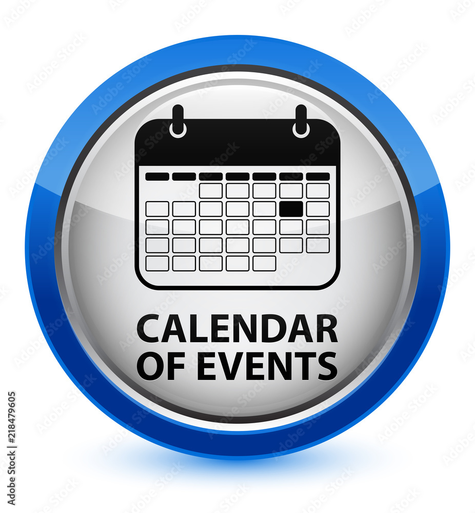 Calendar of events crystal blue round button