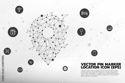 Location Pin mark icon and place around with polygon dot connected line, concept of location and facility place , GPS technology