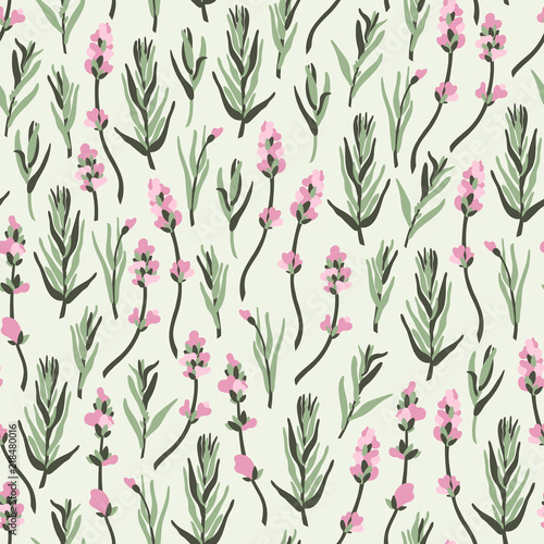 Seamless pattern with branches and leaves of lavender. Vector illustration. © Xenia