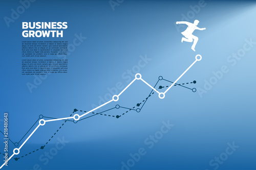 Silhouette of businessman jump to higher level of graph. Concept of fast business growing