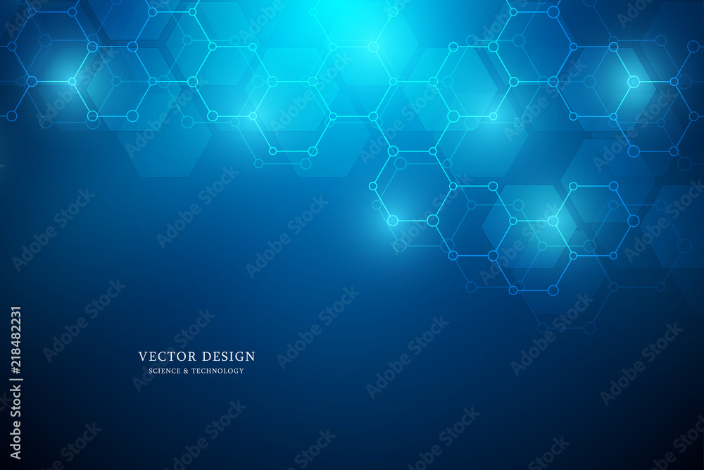 Abstract molecular structure and chemical elements. Medical, science and technology concept. Vector geometric background from hexagons. Abstract molecular structure and chemical elements. Medical, science and technology concept. Vector geometric background from hexagons.