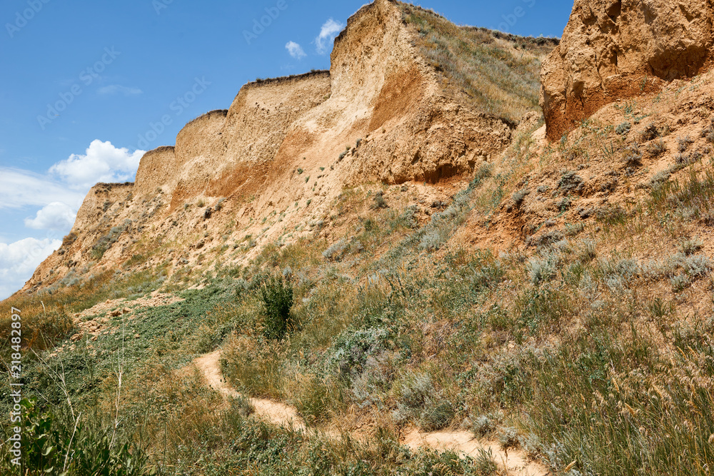 path to high hill by the sea, beautiful coastal landscape, travel concept