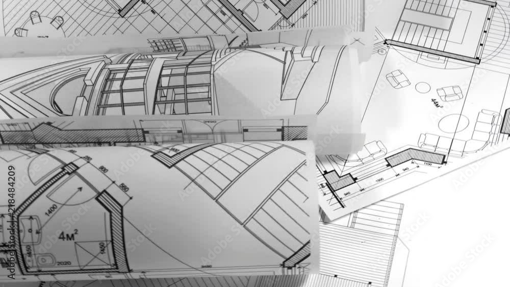 Wideo Stock: Blueprints - rolls of architectural drawings smoothly ...