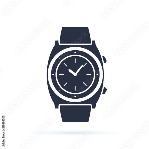 Watch vector icon isolated on white. Luxury man watches icon. Classic wrist chronograph clock . Mechanical wristwatch.