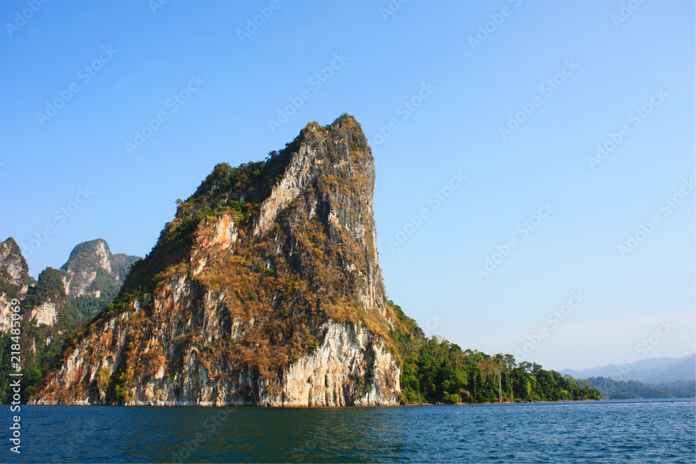 Forest on the Limestone Mountain and Blue sky at Thailand of sounth east Asia 