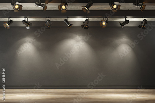 Tablou pe pânză Empty boutique shop interior background with spotlights.