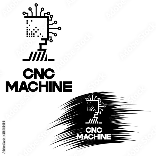 an illustration consisting of two images of a processor and a machine with numerical program control in the form of a symbol or logo