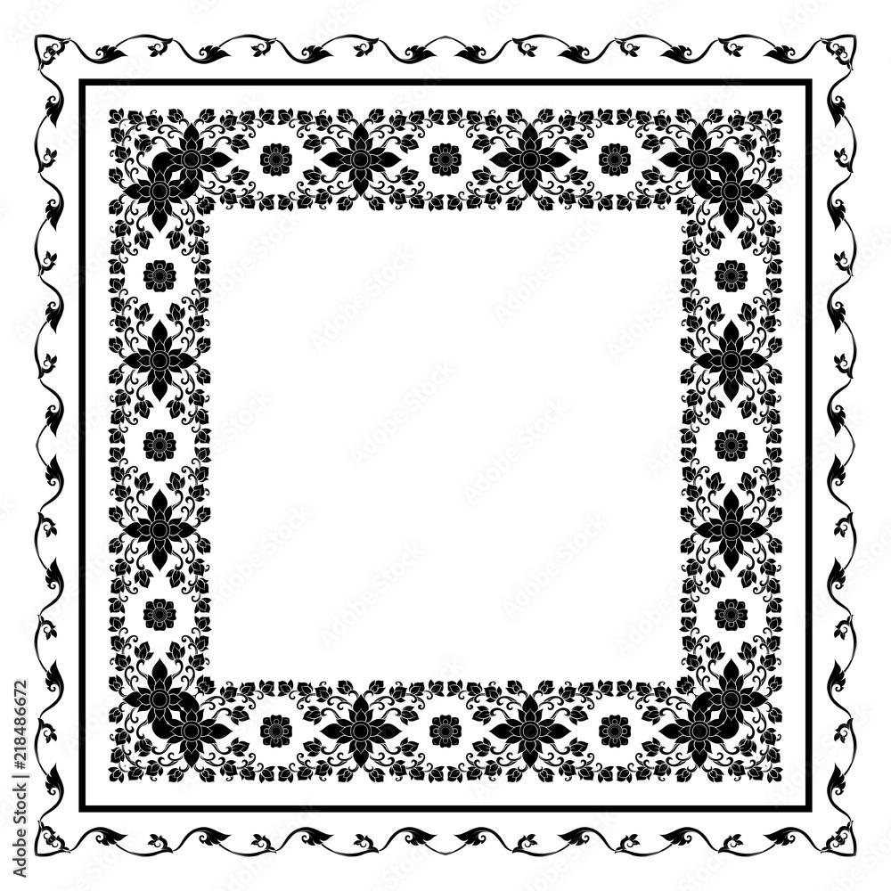 Square pattern with decorative outline elements of traditional