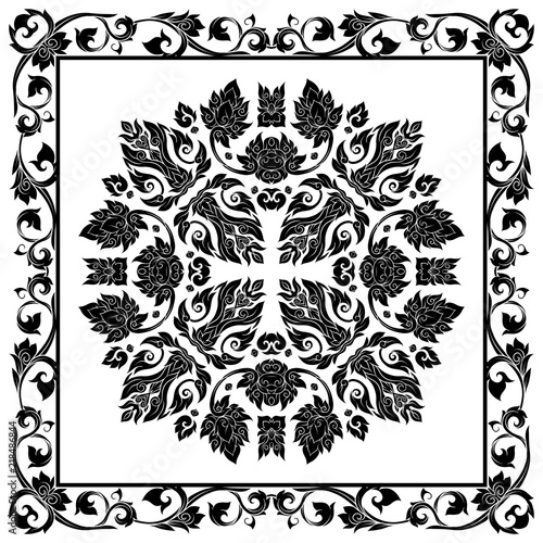 Square pattern with decorative outline elements of traditional