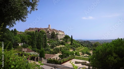 The village of Saint-Paul-de-Vence in the French Riviera seen from outside its medieval walls. photo