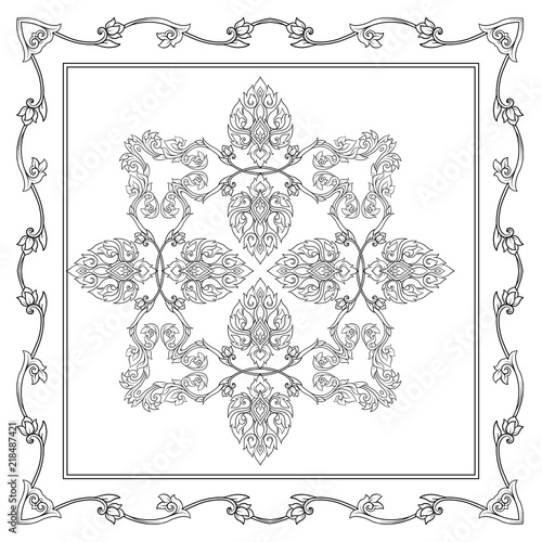 Square pattern with decorative outline elements of traditional