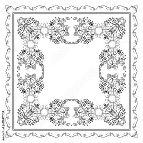 Square pattern with decorative outline elements of traditional
