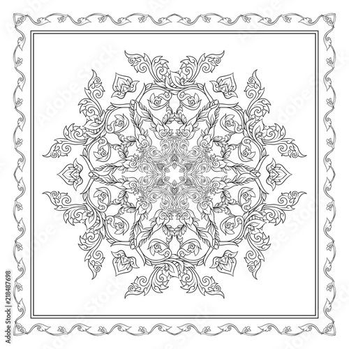 Square pattern with decorative outline elements of traditional