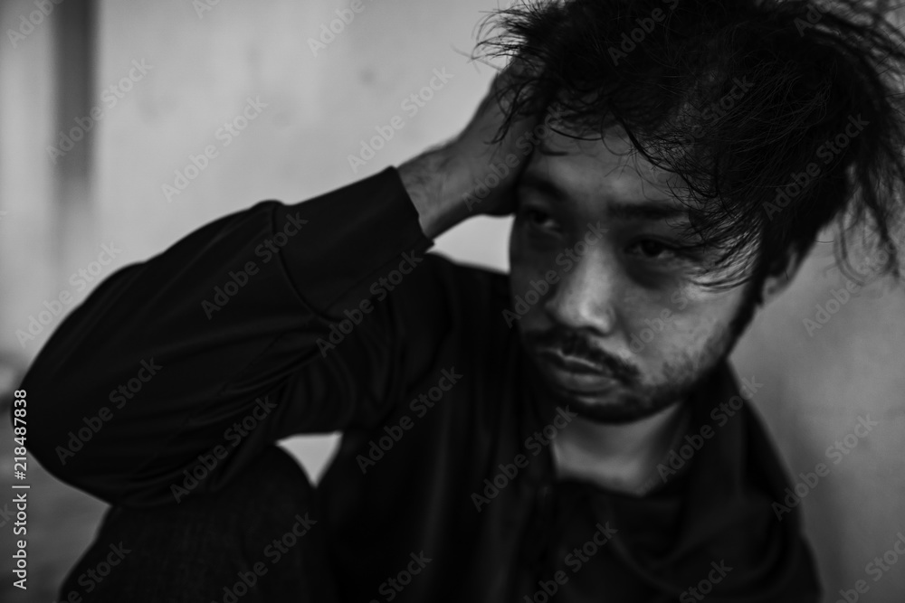 Men with depression from severe drug addiction Men with depression from severe drug addiction