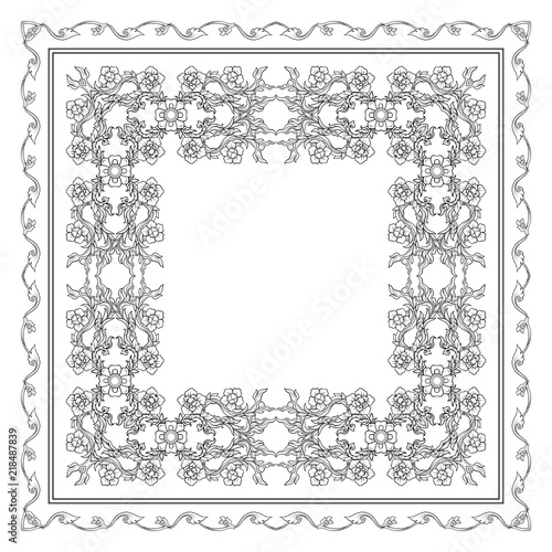 Square pattern with decorative outline elements of traditional