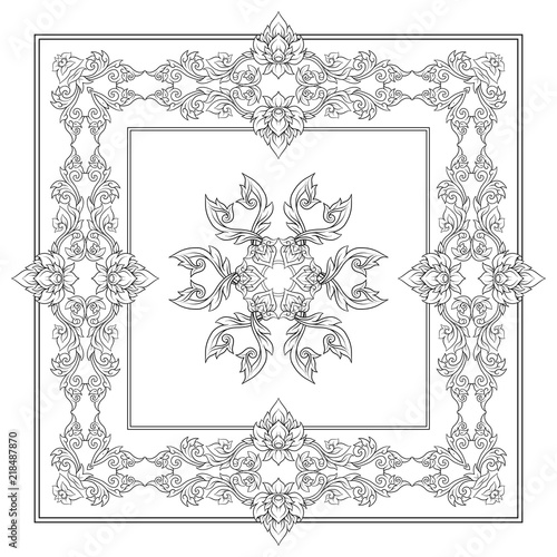 Square pattern with decorative outline elements of traditional