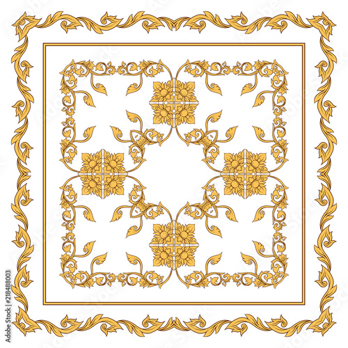 Square pattern with decorative outline elements of traditional