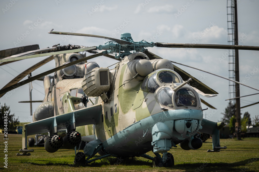 Old Soviet military helicopter in the museum Old Soviet military helicopter in the museum