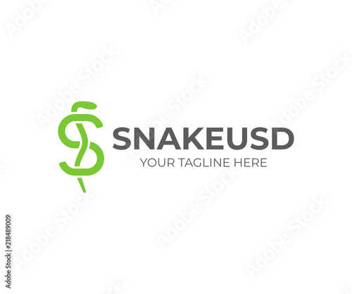 Dollar sign with snake logo design. Initial letter s vector design. Finance logotype