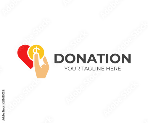Donation logo design. Hand gives a money donation vector design. Charity foundation logotype