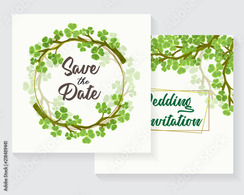 Wedding invitation with watercolor leaves