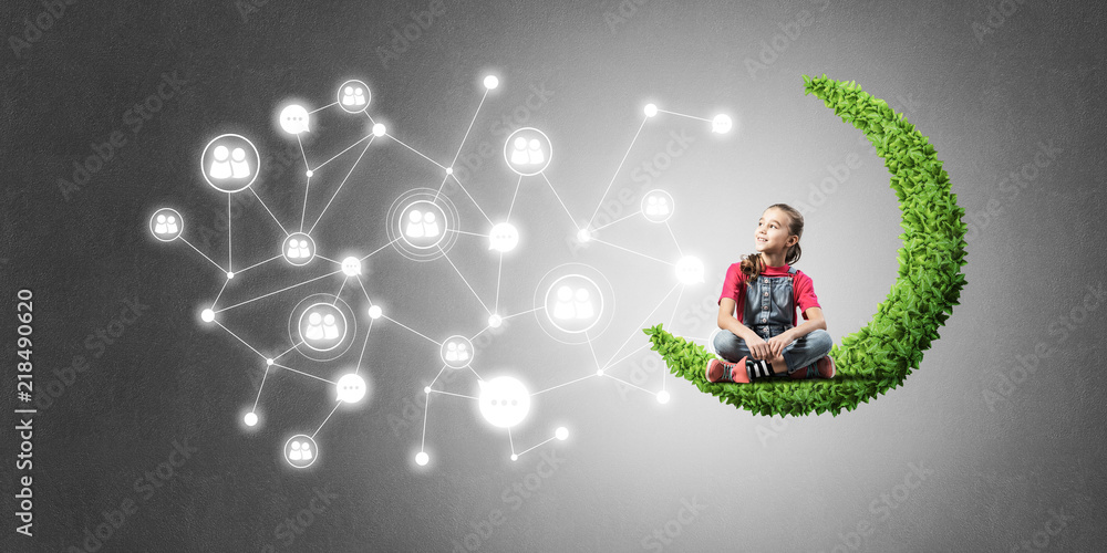 Fototapeta premium Idea of children Internet communication or online playing and pa