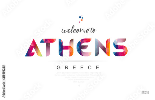 Welcome to athens greece card and letter design typography icon