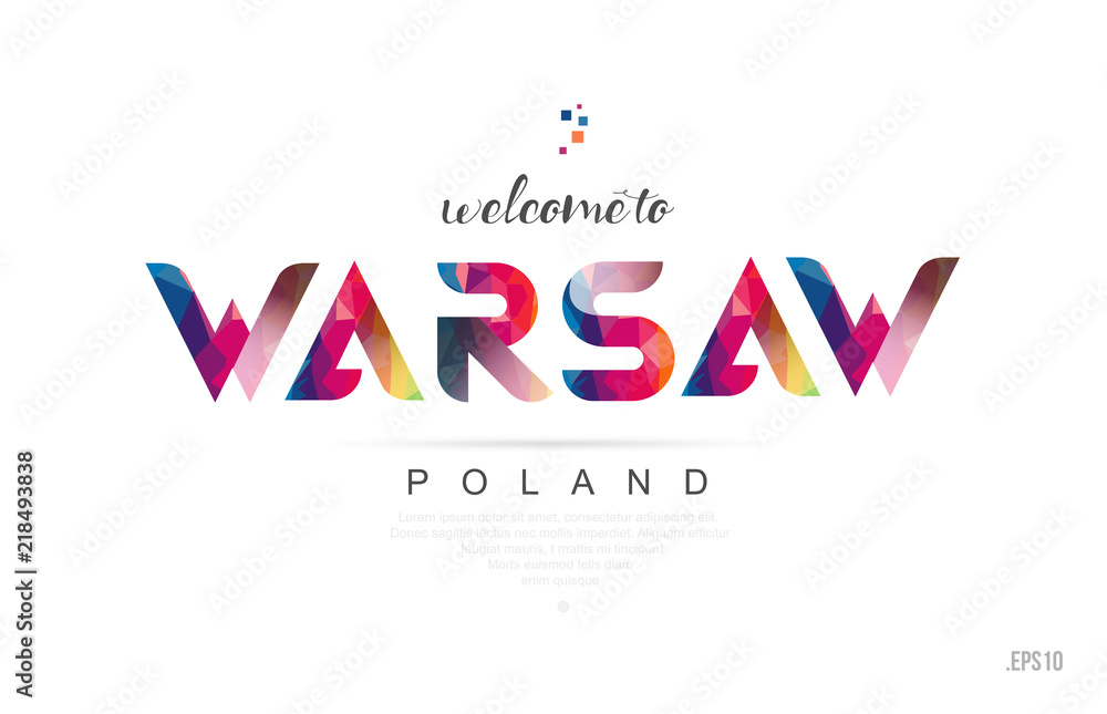Welcome to warsaw poland card and letter design typography icon