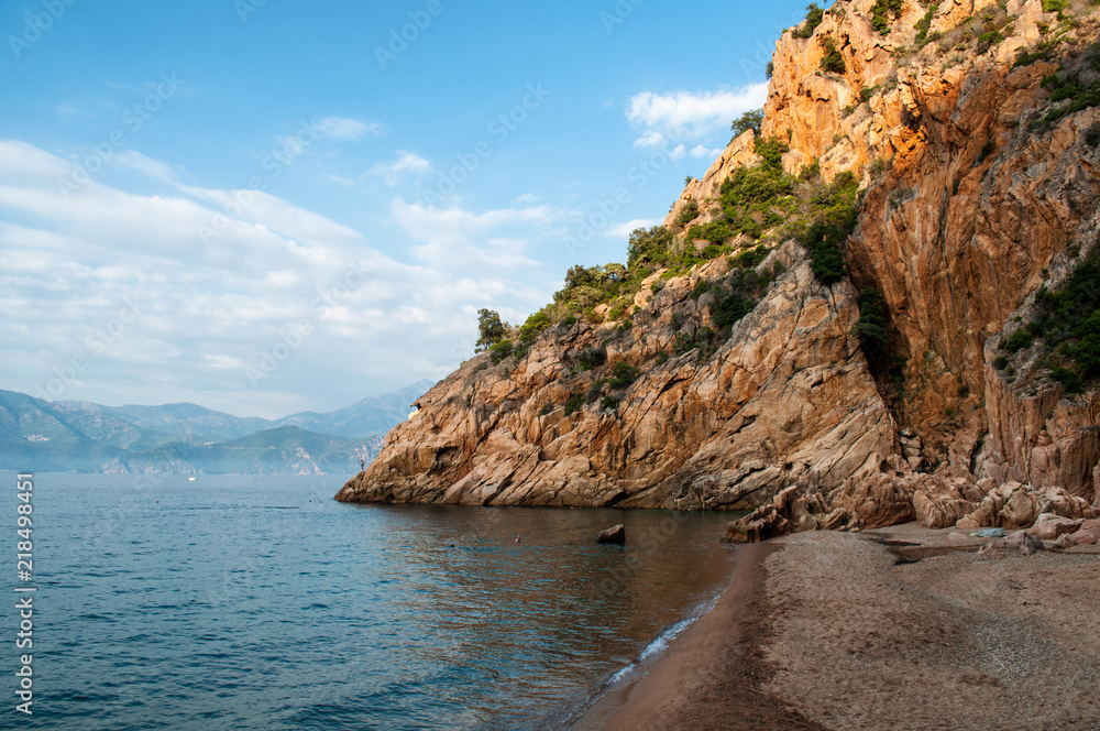 Fototapeta premium View of the sea bay and the beach of Corsica (region Calanche)