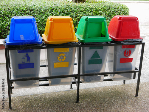 Colorful plastic trash bins / cans for waste separation