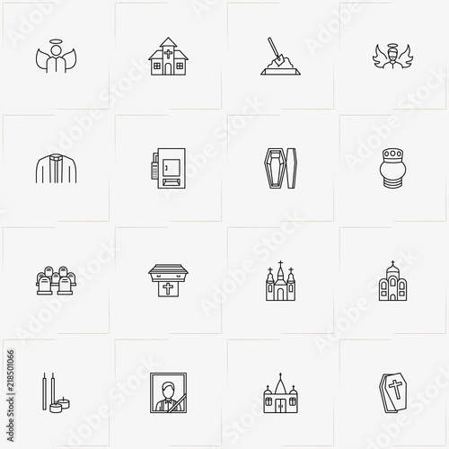 Funeral line icon set with cemetery , crematory  and church