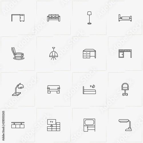 Furniture line icon set with boudoir , office table  and armchair
