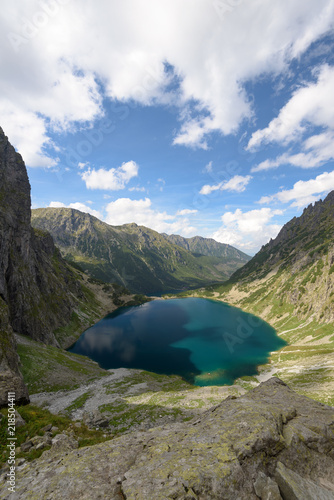 Fototapeta Naklejka Na Ścianę i Meble -  Elevated view of Czarny Staw pod Rysami and Morskie Oko lakes in the High Tatra Mountains.