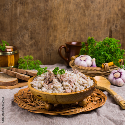 Traditional pearl barley porridge