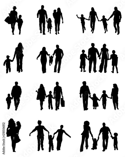 Black silhouettes of families, vector illustration