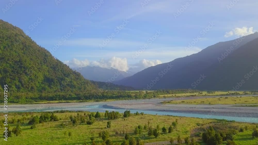 stunning sunny river with mountains background