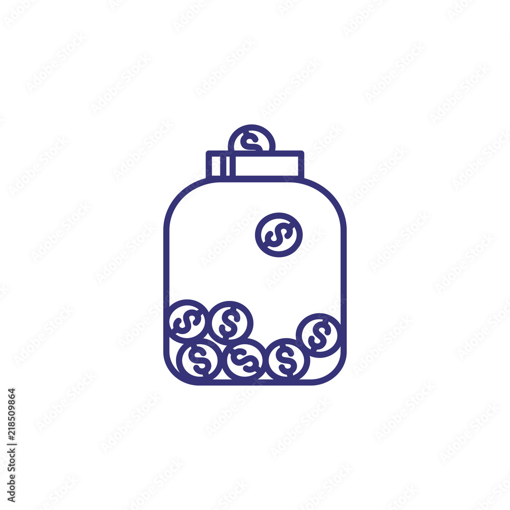 Coins in glass jar line icon. Earning, saving, budget. Bank concept. Vector illustration can be used for topics like money, finance, economy Coins in glass jar line icon. Earning, saving, budget. Bank concept. Vector illustration can be used for topics like money, finance, economy