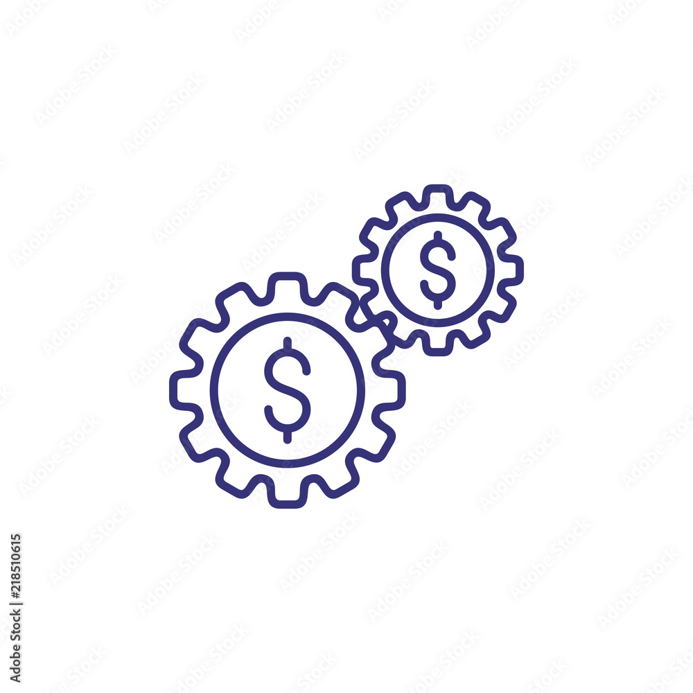 Fund work line icon. Capital, dollar signs in gears. Finance management concept. Can be used for topics like business, investment, startup, assets Fund work line icon. Capital, dollar signs in gears. Finance management concept. Can be used for topics like business, investment, startup, assets