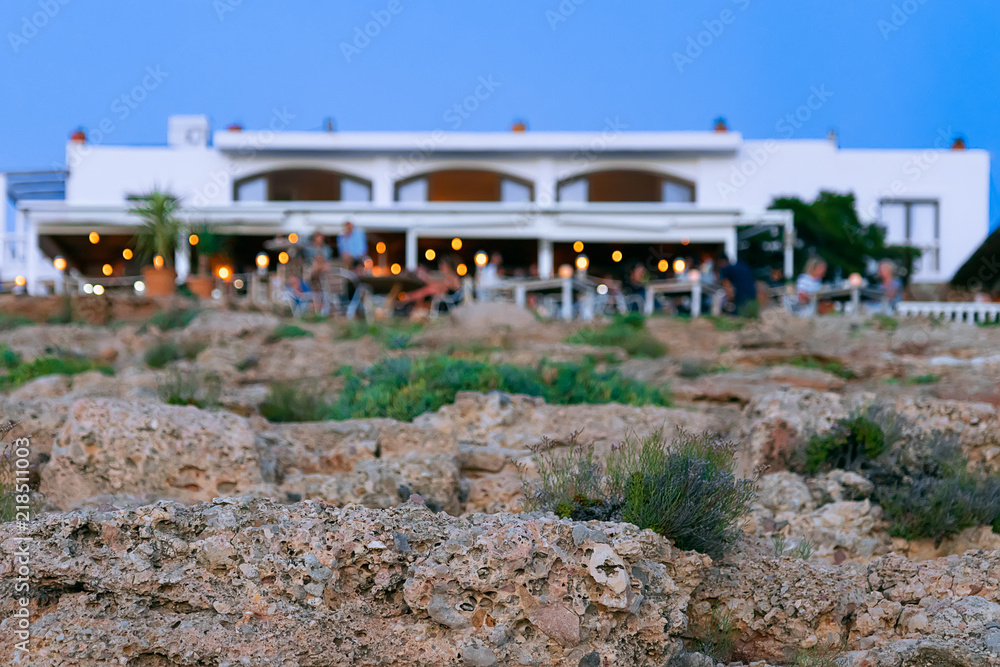 view in blur on a mediterranean restaurant at sunset view in blur on a mediterranean restaurant at sunset