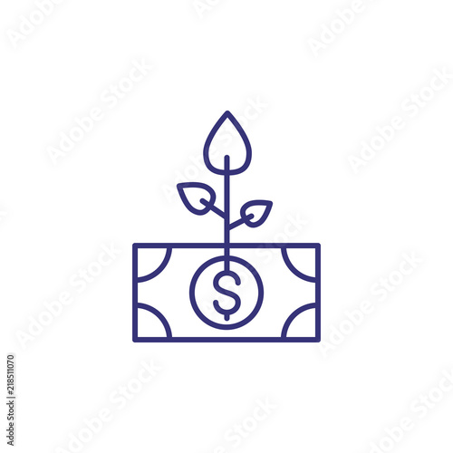 Money tree line icon. Root, dollar banknote, growth. Finance concept. Can be used for topics like business, startup, new project, development, growth