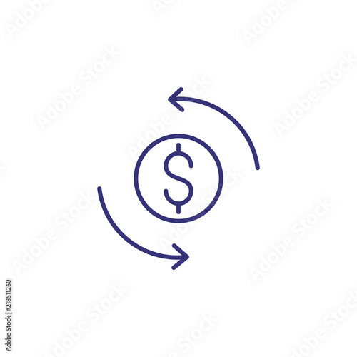 Revenue cycle line icon. Dollar coin with recycle arrows. Finance concept. Can be used for topics like business, income, accounting