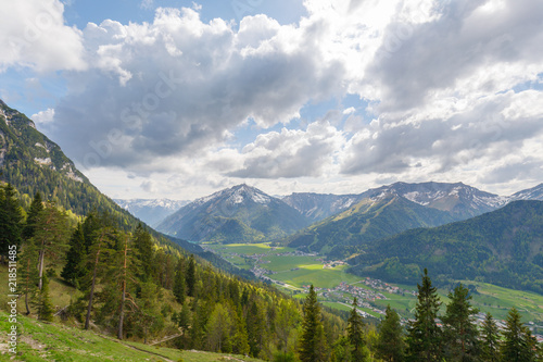 Valley of Achenkirch, with lake Achensee, Austria, areal view