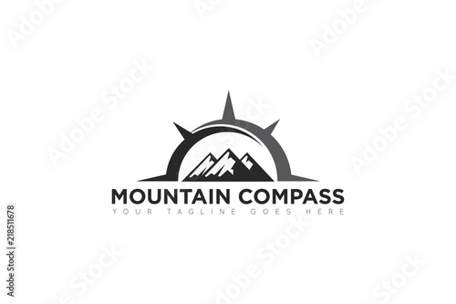 mountain compass logo, icon, symbol, ilustration design template