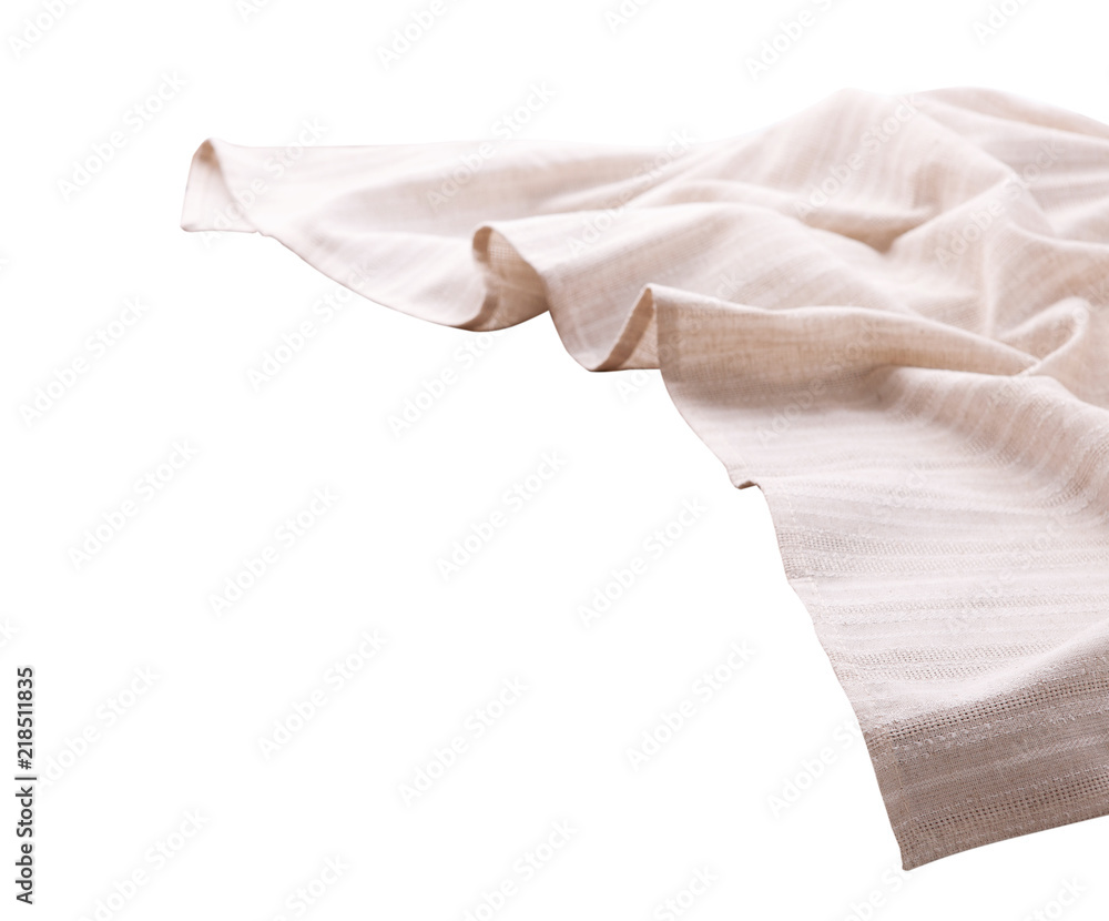 White linen tablecloth or napkin isolated on white background White linen tablecloth or napkin isolated on white background