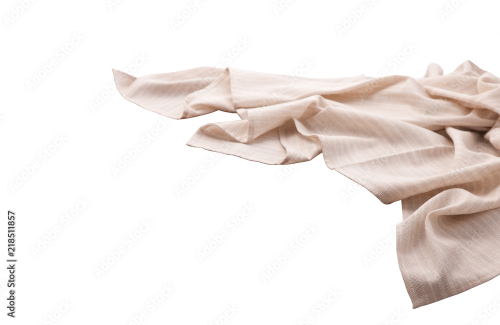 White tablecloth isolated. Napkin close up top view mock up