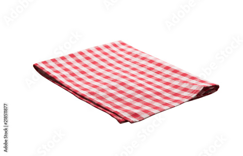 Red and white checkered Napkin isolated. Napkin close up top view mock up