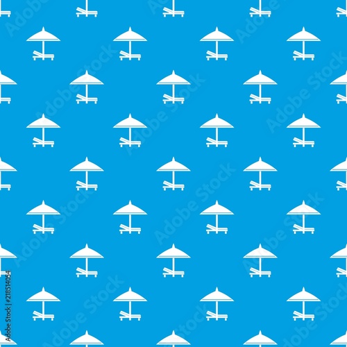 Bench and umbrella pattern repeat seamless in blue color for any design. Vector geometric illustration