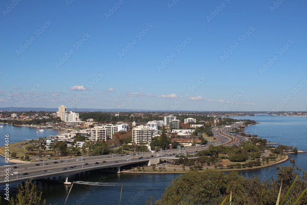 Aerial view on the Swan river surrounding South Perth from Kings Park hill