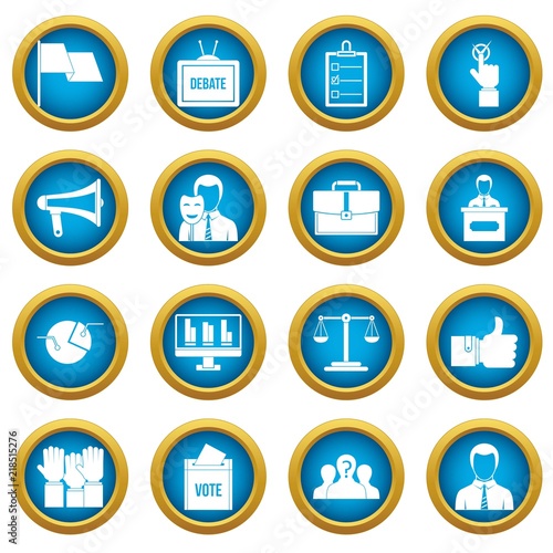 Election voting icons blue circle set isolated on white for digital marketing